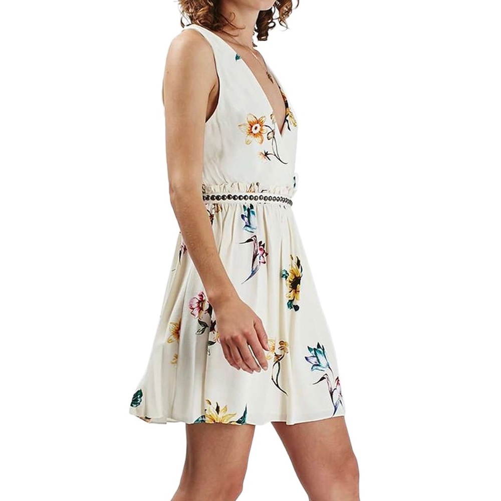 Topshop Floral Plunge Dress with Studded Details